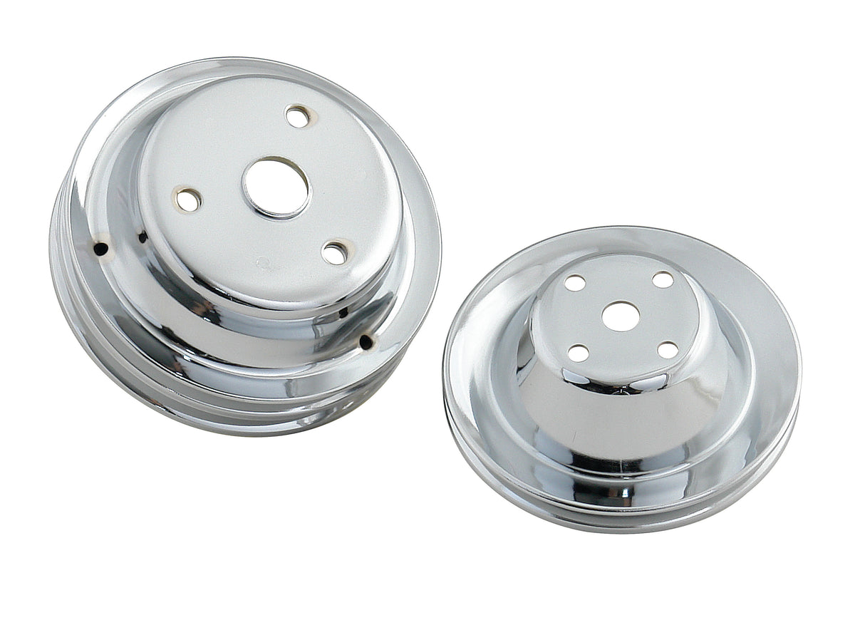 Mr Gasket Chrome Pulley Set - Single Groove Upper, Double Groove Lower - 4962