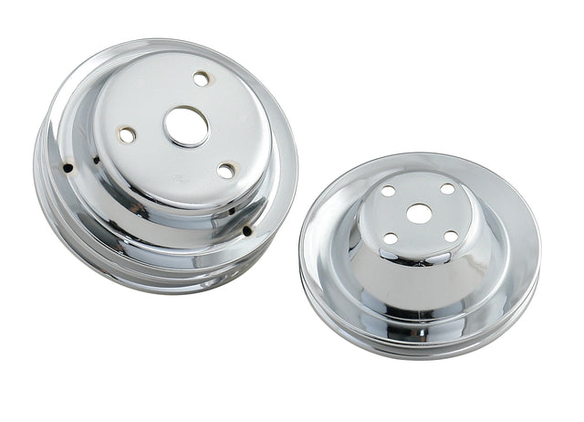 Mr Gasket Chrome Pulley Set - Single Groove Upper, Double Groove Lower - 4962