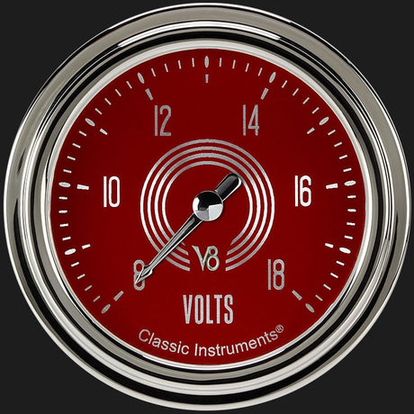 Classic Instruments V8 Red Steelie 2 5/8" Voltage Gauge - V8RS330SLC