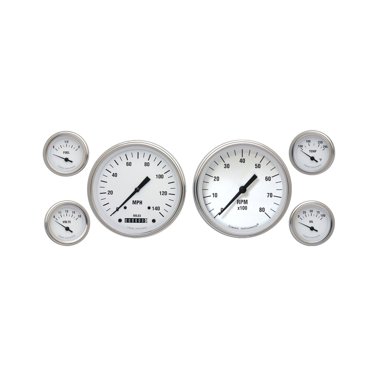 Classic Instruments WHITE HOT 5IN SPEED, 5IN TACH, 2IN FTVO-GM - WH51SLC
