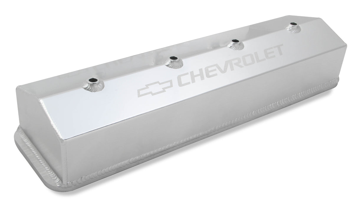 Holley 241-285 GM Licensed Valve Cover - Track Series - SBC - Fabricated Aluminum - Center Bolt - Silver