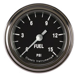 Classic Instruments Hot Rod 2-1/8" Fuel Pressure Gauge (15 PSI) - HR145SLF