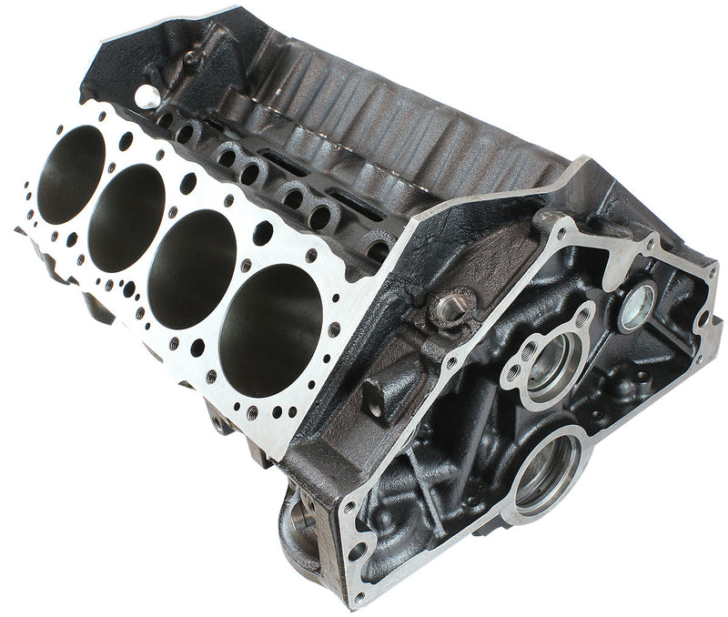 Aeroflow Cast Iron S/B Chev Engine Block, 4.125" Bore 9.025" Deck Height, 350 Mains, 4-Bolt Billet Splayed Caps (AF96-1002)