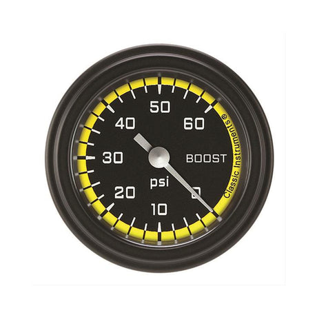 Classic Instruments Autocross Yellow 2 1/8" Boost Gauge, 60 psi - AX143YBLF