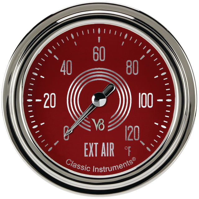 Classic Instruments V8 Red Steelie 2-5/8" Outside Air Temp Gauge - V8RS399SLC