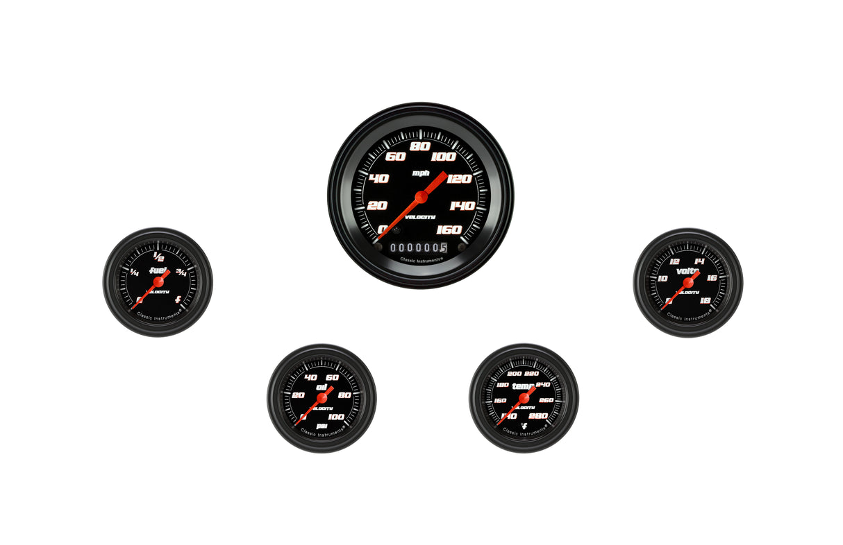 Classic Instruments Velocity Black Five Gauge Set 100 - VS100BBLF