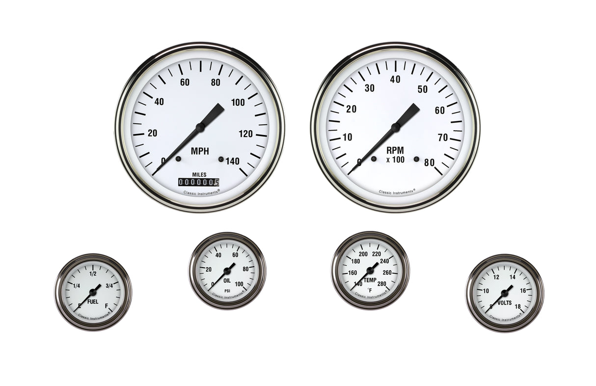 Classic Instruments White Hot Six Gauge Set 151 - WH151SLF