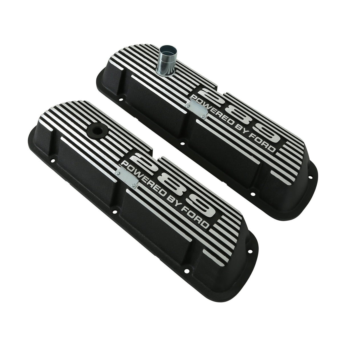 Scott Drake 289 Aluminum Valve Covers Black Powder Coat - 6A582-289