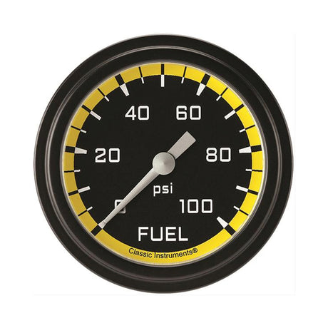 Classic Instruments Autocross Yellow 2 5/8" Fuel Pressure Gauge, 100 psi - AX346YBLF