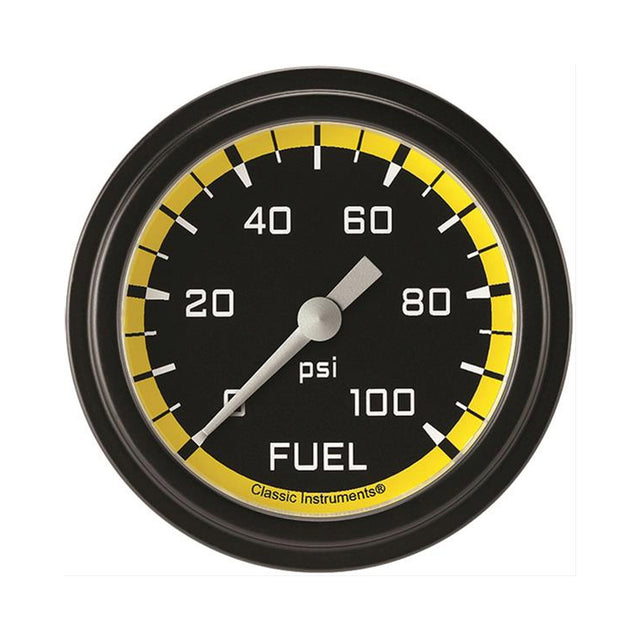 Classic Instruments Autocross Yellow 2 5/8" Fuel Pressure Gauge, 100 psi - AX346YBLF