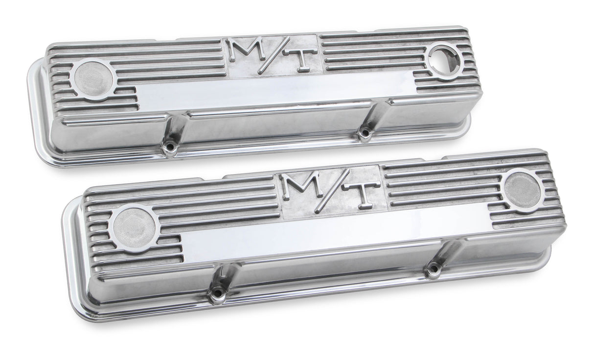 Holley 241-82 M/T Valve Covers - Vintage Style - Finned - SBC - Polished