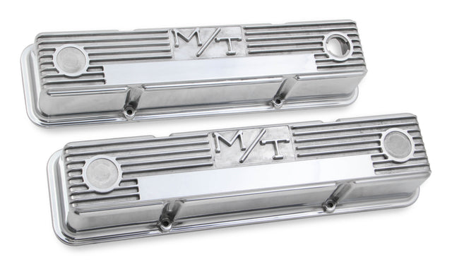 Holley 241-82 M/T Valve Covers - Vintage Style - Finned - SBC - Polished