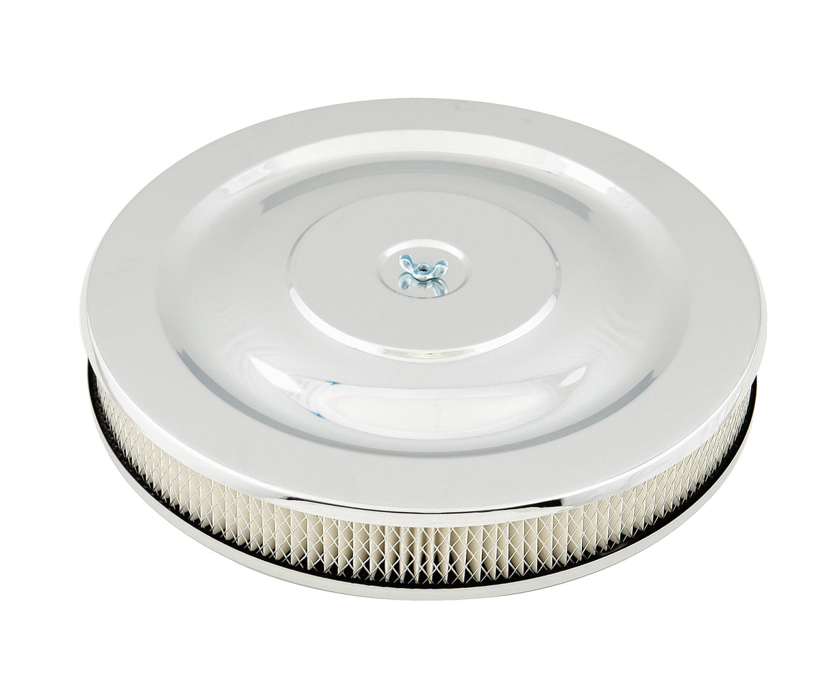 Mr Gasket Air Cleaner - 14 Inch Diameter x 2-1/4 Inch Tall - Chrome - 1480