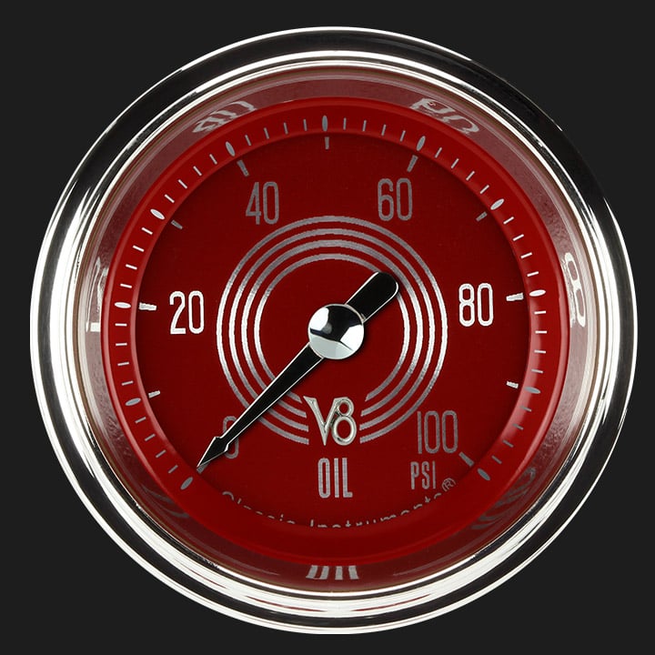 Classic Instruments V8 Red Steelie 2 1/8" Oil Pressure Gauge - V8RS181SHC