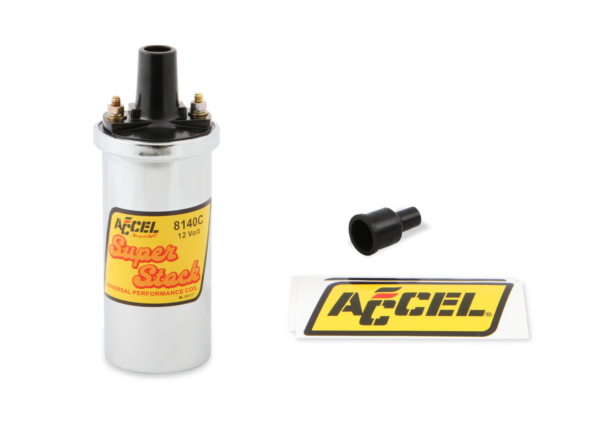 ACCEL Ignition Coil - Chrome - 42000v 1.4 ohm primary - Points - up to 6500 RPM - 8140C