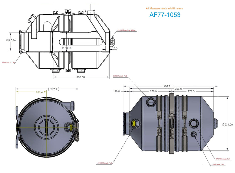 Aeroflow Dry Sump Tank - 11.3 Litre (3 Gallon), Black Finish (AF77-1053BLK)