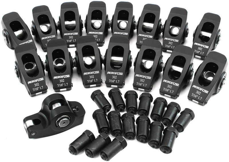 Aeroflow Small Block Ford Windsor 289-351 Aluminium Roller Rocker Set 7/16" Stud Mount, 1.7 Ratio, Set of 16 (AF95-1123) AF95-1123