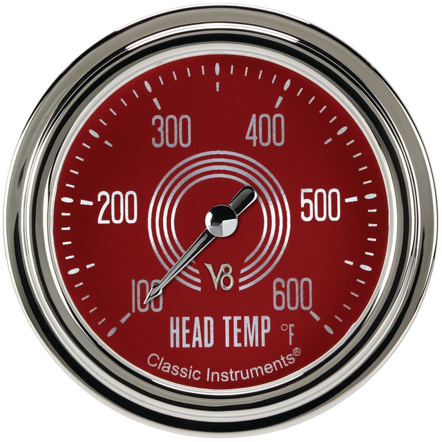 Classic Instruments V8 Red Steelie 2-5/8" Cylinder Head Tempature Gauge - V8RS397SLC