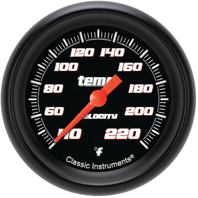 Classic Instruments Velocity Black 2-5/8" Stock Eliminator Tempature Gauge - VS329BBPF