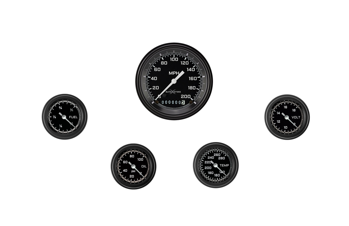 Classic Instruments AutoCross Gray Five Gauge Set 100 - AX100GBLF