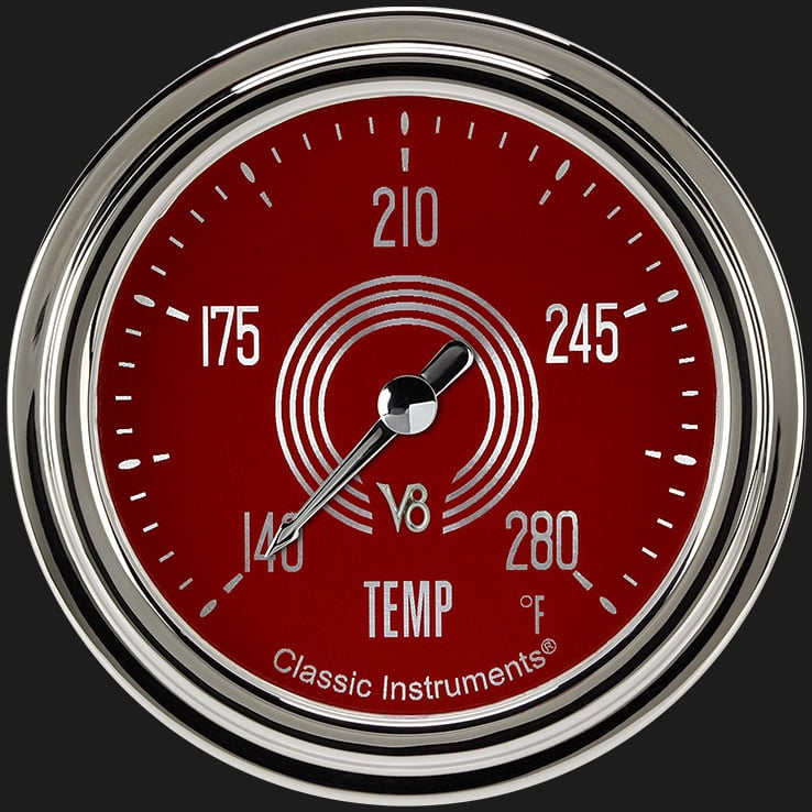 Classic Instruments V8 Red Steelie2 5/8" Full Sweep Water Temperature Gauge - V8RS326SLC-02
