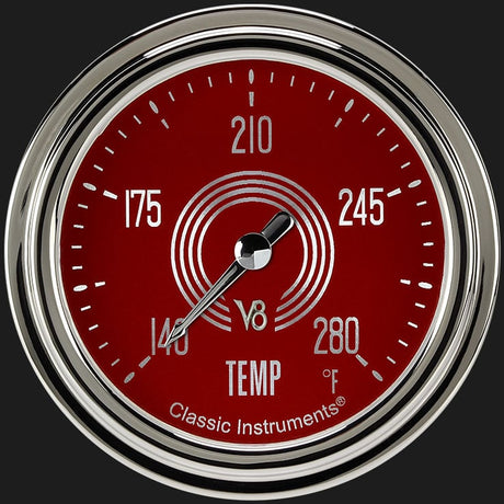 Classic Instruments V8 Red Steelie2 5/8" Full Sweep Water Temperature Gauge - V8RS326SLC-08