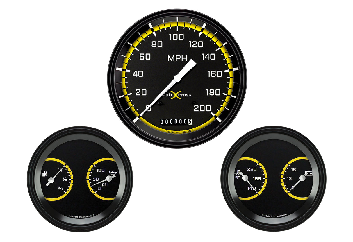 Classic Instruments AUTO CROSS YELLOW 5" SPEEDO & 2 - 3"DUALS-G - AX64YBLF