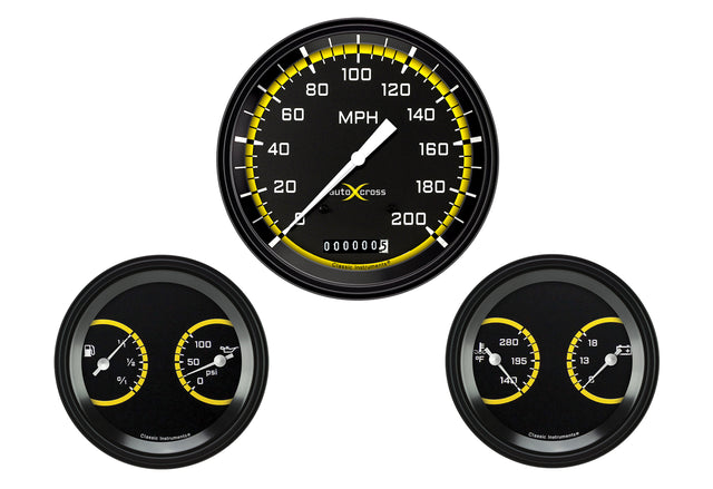 Classic Instruments AUTO CROSS YELLOW 5" SPEEDO & 2 - 3"DUALS-G - AX64YBLF