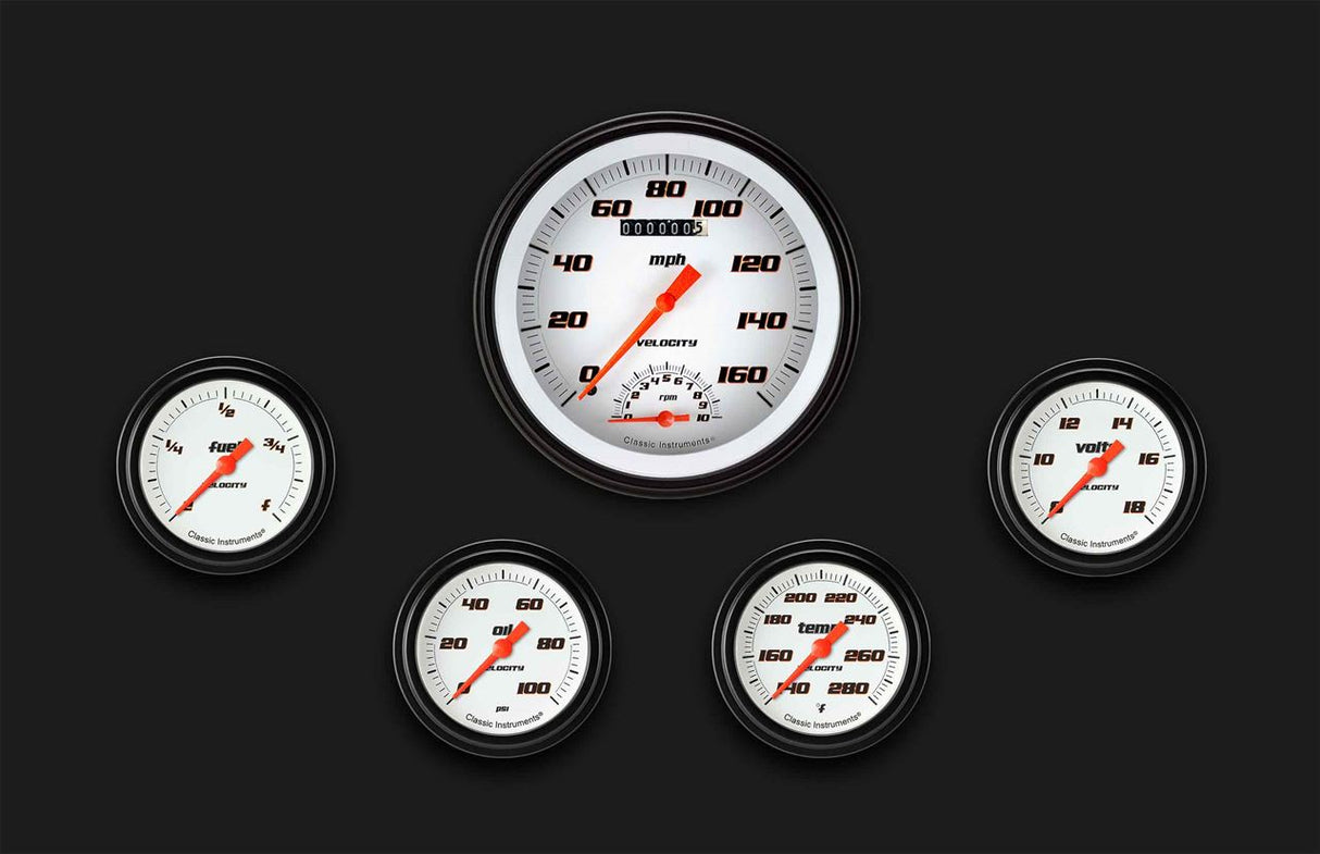 Classic Instruments Velocity White Five Gauge Set 365 - VS365WBLF