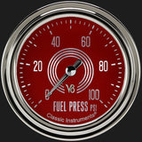 Classic Instruments V8 Red Steelie 2 5/8" Fuel Pressure Gauge, 100 psi - V8RS346SLC