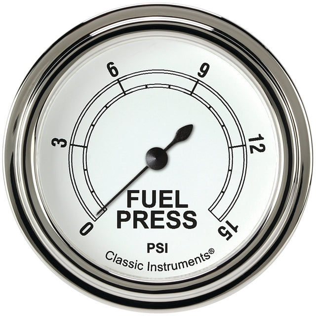 Classic Instruments Classic White 2-5/8" Fuel Pressure Gauge (15 PSI) - CW345SLF