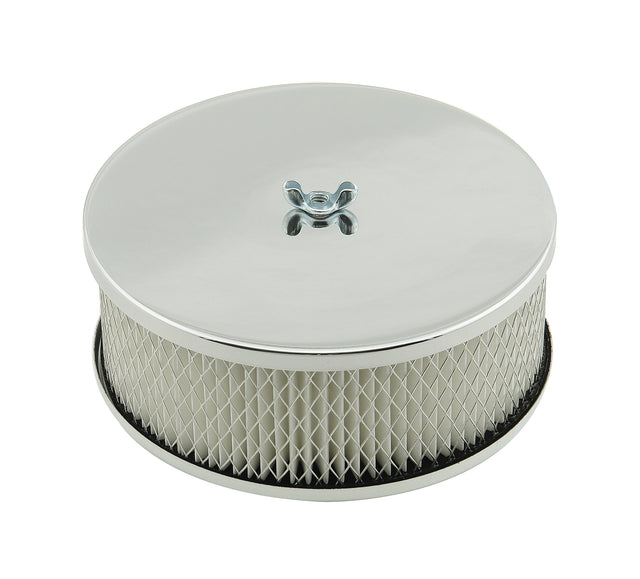 Mr Gasket Air Cleaner - 6-1/2 Inch Diameter, 2-7/16 Inch Tall - Chrome - 1485