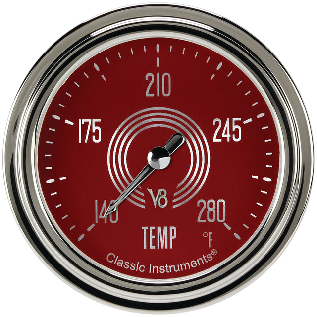 Classic Instruments V8 Red Steelie 2-5/8" Full Sweep Water Temp Gauge - V8RS326SLC-06