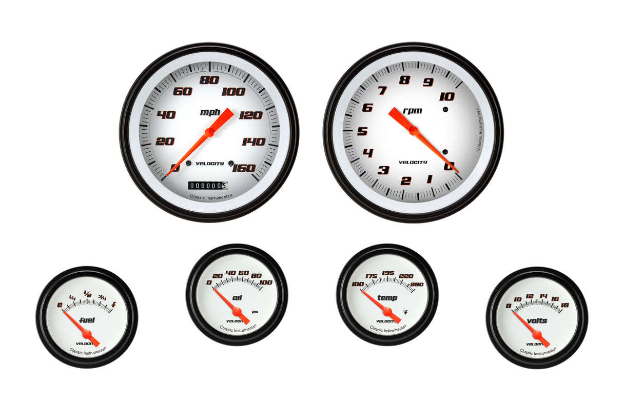 Classic Instruments Velocity White Six Gauge Set 251 - VS251WBLF