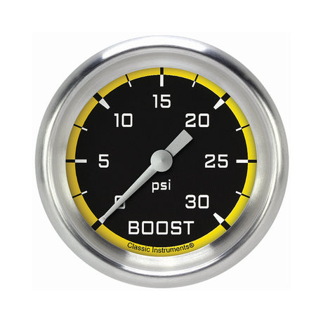 Classic Instruments Autocross Yellow 2 5/8" Boost Gauge, 30 psi - AX342YAPF