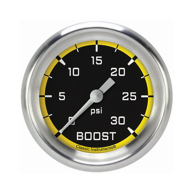 Classic Instruments Autocross Yellow 2 5/8" Boost Gauge, 30 psi - AX342YAPF
