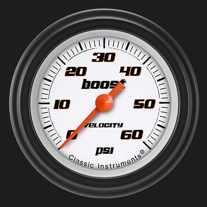 Classic Instruments Velocity White 2 1/8" Boost Gauge, 60 psi - VS143WBLF