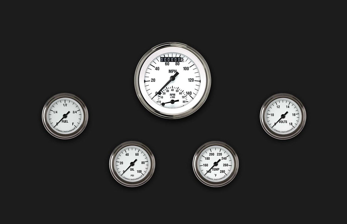 Classic Instruments White Hot Five Gauge Set 135 - WH135SLF