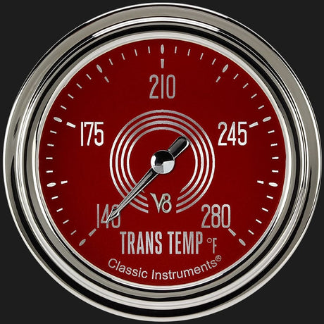 Classic Instruments V8 Red Steelie 2 5/8" Transmission Temperature Gauge - V8RS327SLC