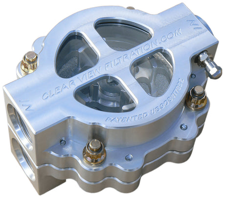 Clearview Clear View Filtration 4" Hi-Flow See Through Dry Sump Oil Filter, Clear Anodised -16AN Inlet/Outlet Ports With 115 Micron Element - CV445-115 CV445-115
