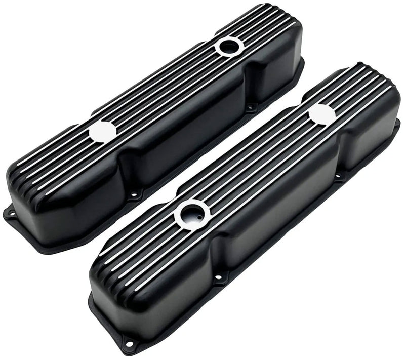 RPC Finned Valve Cover Set, Black, 4" Tall Suit Chrysler 383-440 (RPCR7692BK) RPCR7692BK