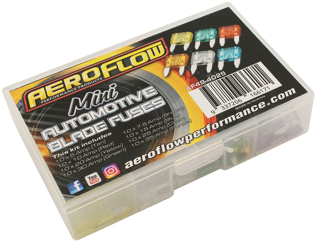 Aeroflow Bulk Multi Pack Mini Blade Fuses – 80 Pieces - AF49-4025 AF49-4025
