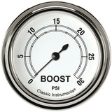 Classic Instruments Classic White 2-5/8" Boost Gauge (30 PSI) - CW342SLF