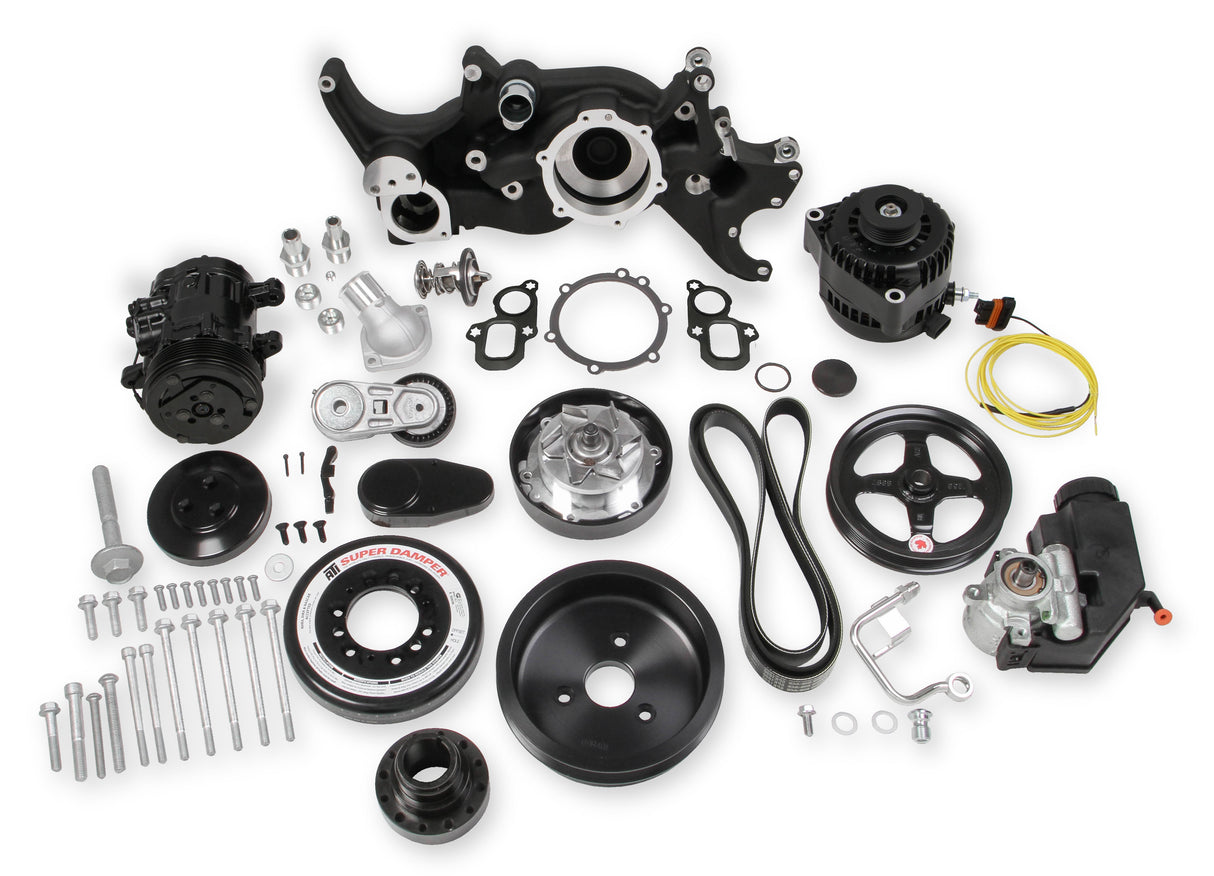 Holley 20-200BK Premium Mid-Mount Complete Accessory System - Gen V LT Engines - SFI Certified Damper - Black