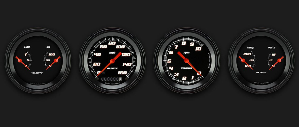 Classic Instruments Velocity Black Series Four Gauge Set - VS05BBLF