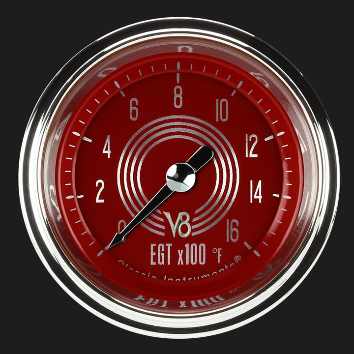 Classic Instruments V8 Red Steelie 2 1/8" Exhaust Gas Temp. Gauge - V8RS198SHC