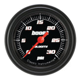 Classic Instruments Velocity Black 2-1/8" Boost Gauge (30 PSI) - VS142BBLF