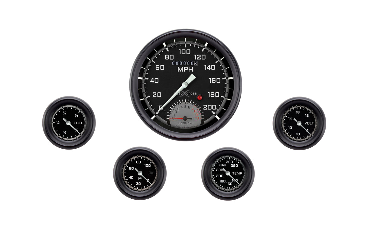 Classic Instruments AutoCross Gray Five Gauge Set 165 - AX165GBLF
