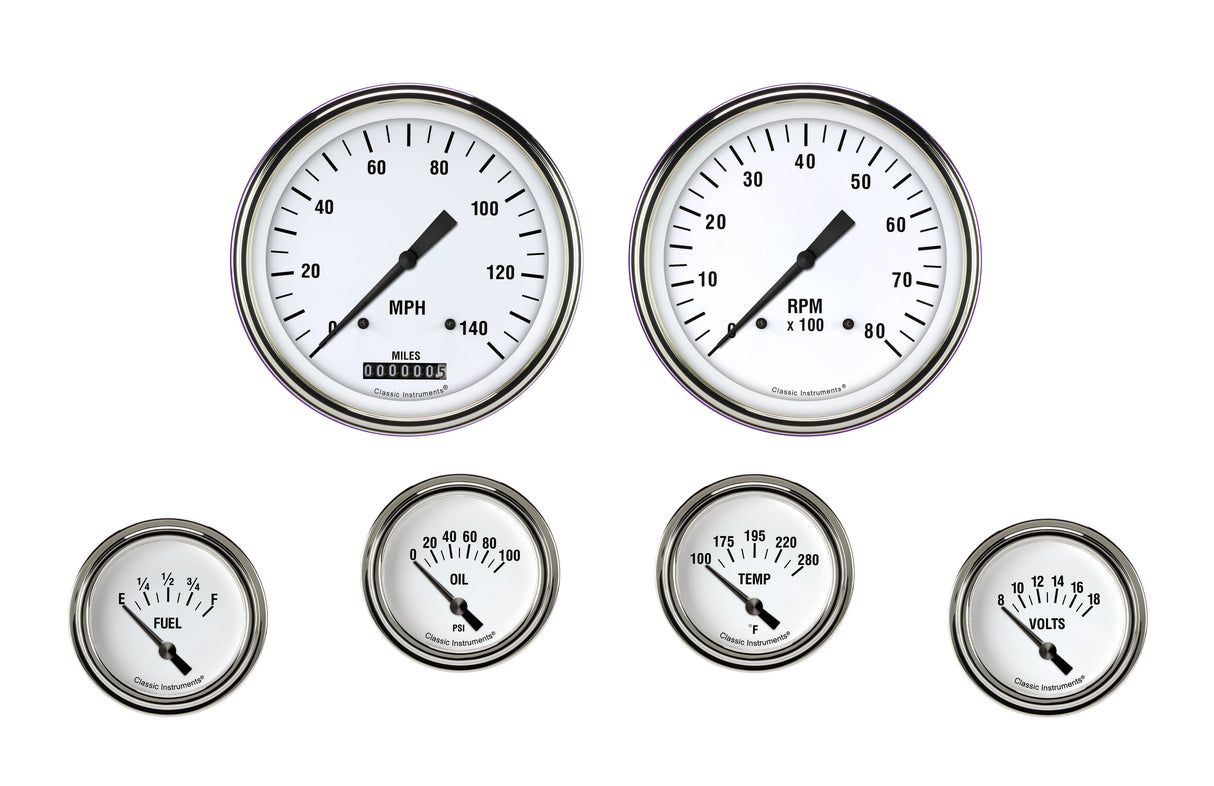 Classic Instruments White Hot Six Gauge Set 251 - WH251SLF
