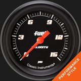 Classic Instruments Velocity Black 2 5/8" Fuel Pressure Gauge, 15 psi - VS345BBPF